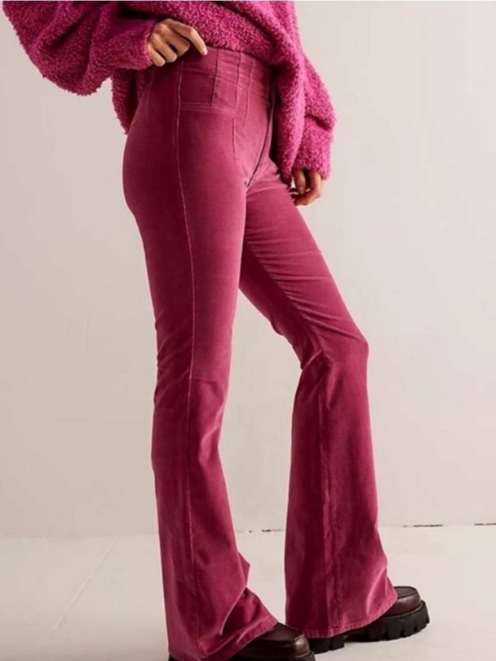 We The Free 29 Pants Corduroy Jayde Cord High Rise Flare Brooding Magenta